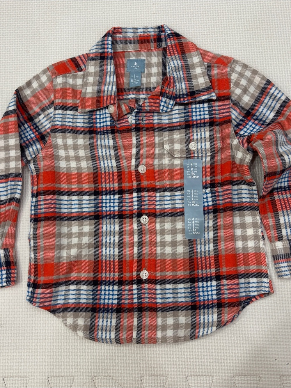 New Baby Gap Boy 2T Shirt Long Sleeve Red Blue White Check Pattern Button Down